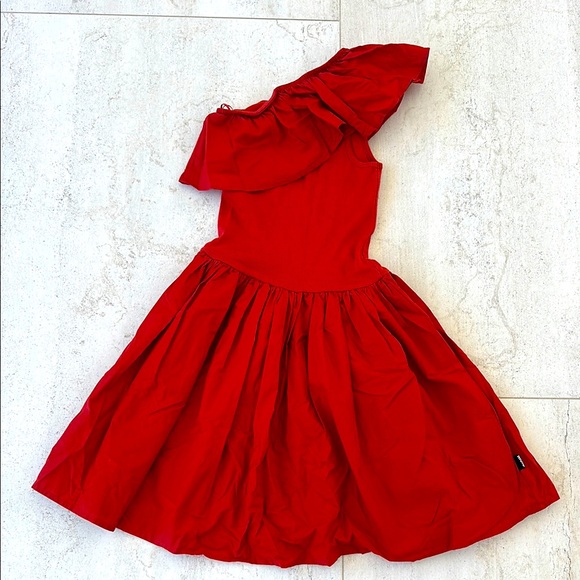 Red Girl’s Off the Shoulder Cotton Party Dress - Picture 1 of 4